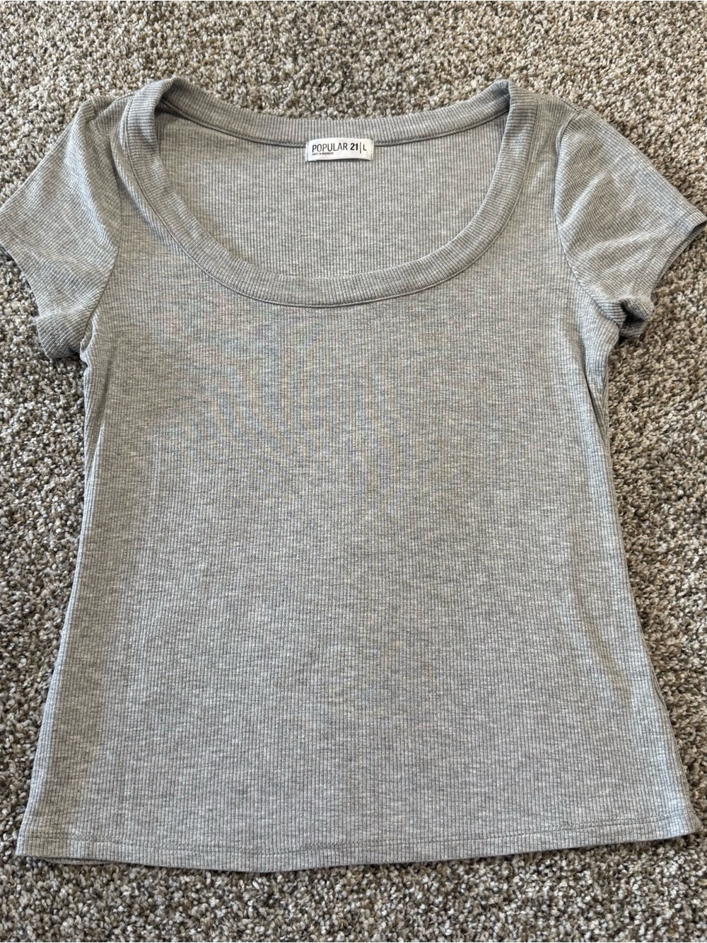 & Other Stories Gray Ribbed Scoop Neck Tee